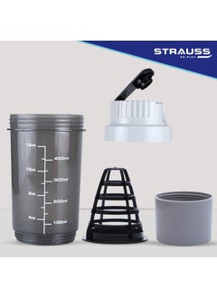 STRAUSS STRAUSS Vortex Shaker Bottle with Two Storage Compartments | 100% BPA- Free Sipper Bottle | Leakproof Shaker For Protein Shake | Ideal For Pre Workout and BCAAs| 500ml, (White)  - Image 2