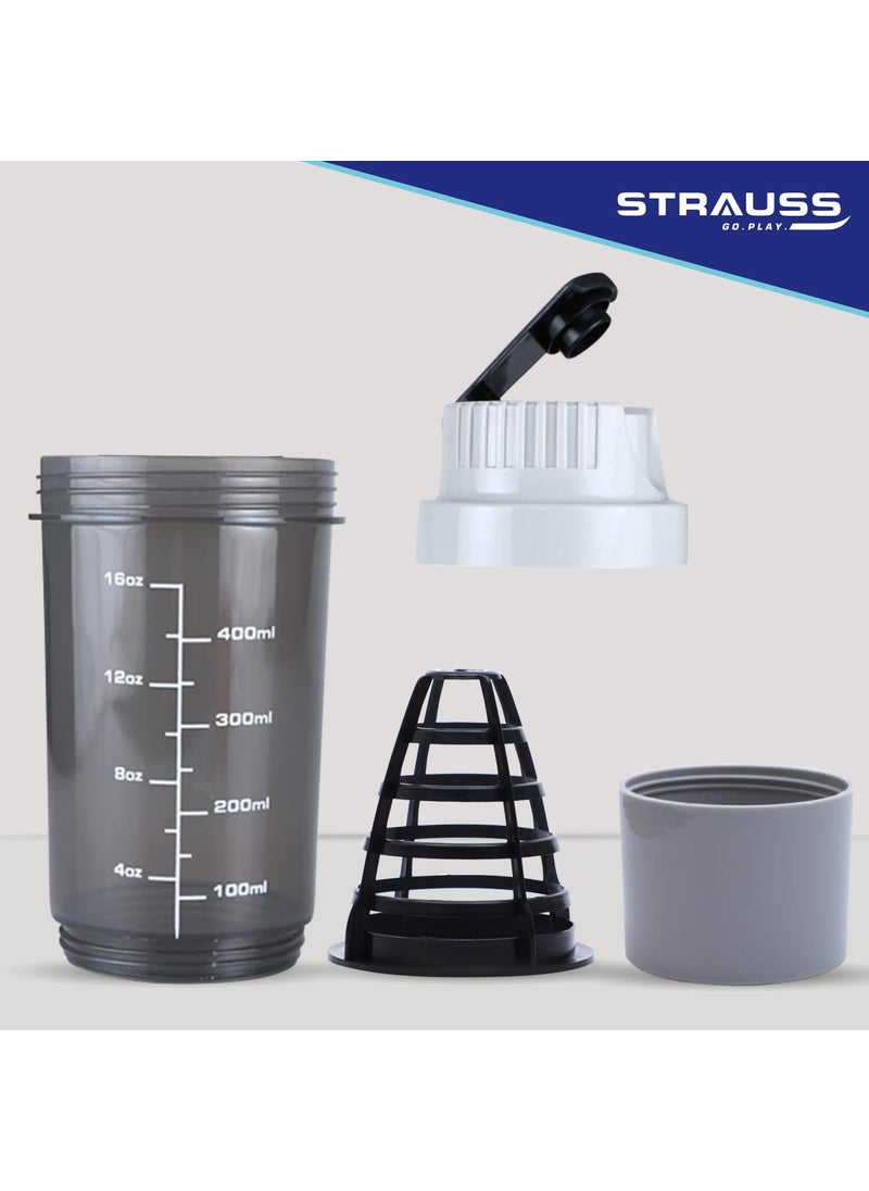 STRAUSS STRAUSS Vortex Shaker Bottle with Two Storage Compartments | 100% BPA- Free Sipper Bottle | Leakproof Shaker For Protein Shake | Ideal For Pre Workout and BCAAs| 500ml, (White)  - Image 2