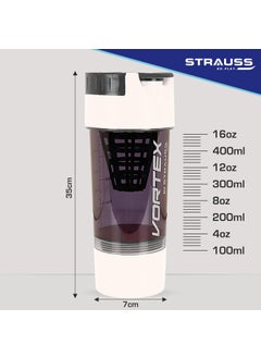 STRAUSS STRAUSS Vortex Shaker Bottle with Two Storage Compartments | 100% BPA- Free Sipper Bottle | Leakproof Shaker For Protein Shake | Ideal For Pre Workout and BCAAs| 500ml, (White)  - Image 3