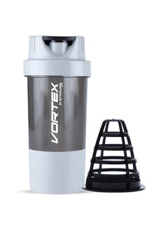 STRAUSS STRAUSS Vortex Shaker Bottle with Two Storage Compartments | 100% BPA- Free Sipper Bottle | Leakproof Shaker For Protein Shake | Ideal For Pre Workout and BCAAs| 500ml, (White)  - Image 1