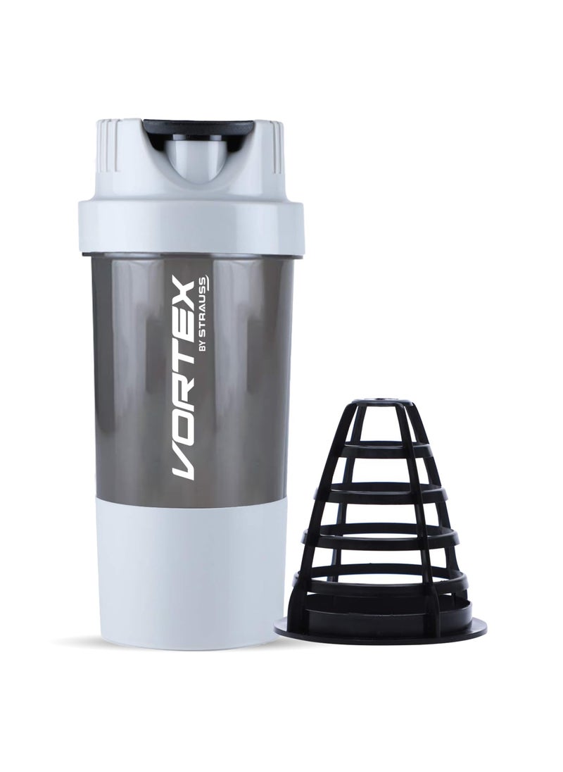 STRAUSS STRAUSS Vortex Shaker Bottle with Two Storage Compartments | 100% BPA- Free Sipper Bottle | Leakproof Shaker For Protein Shake | Ideal For Pre Workout and BCAAs| 500ml, (White)  - Image 1