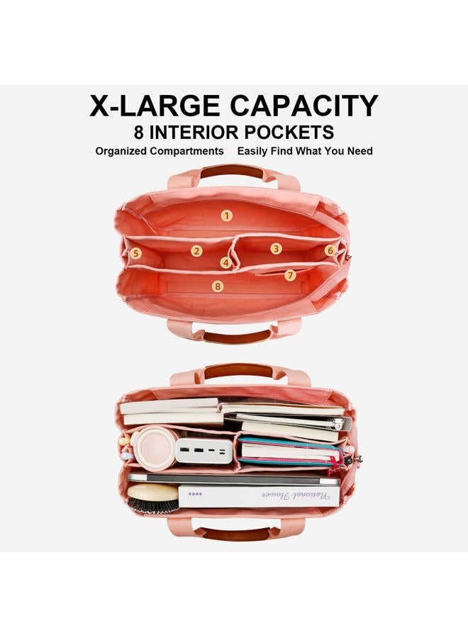 kkxiu Canvas Tote Bag for Women with Zipper and Compartments Crossbody Large Bible Messenger Purse Bag With Pockets, Pink, X-Large - Image 4