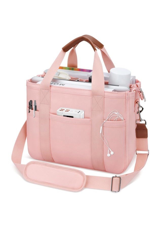 kkxiu Canvas Tote Bag for Women with Zipper and Compartments Crossbody Large Bible Messenger Purse Bag With Pockets, Pink, X-Large - Image 1