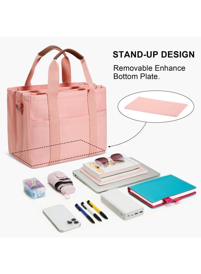 kkxiu Canvas Tote Bag for Women with Zipper and Compartments Crossbody Large Bible Messenger Purse Bag With Pockets, Pink, X-Large - Image 5