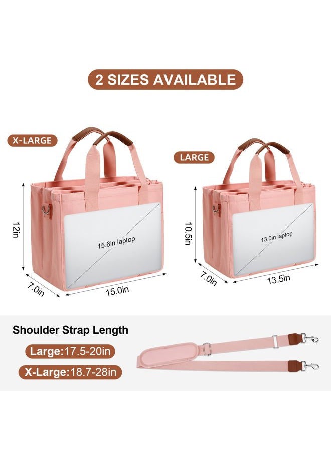 kkxiu Canvas Tote Bag for Women with Zipper and Compartments Crossbody Large Bible Messenger Purse Bag With Pockets, Pink, X-Large - Image 3