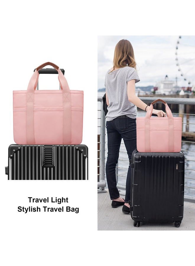 kkxiu Canvas Tote Bag for Women with Zipper and Compartments Crossbody Large Bible Messenger Purse Bag With Pockets, Pink, X-Large - Image 2