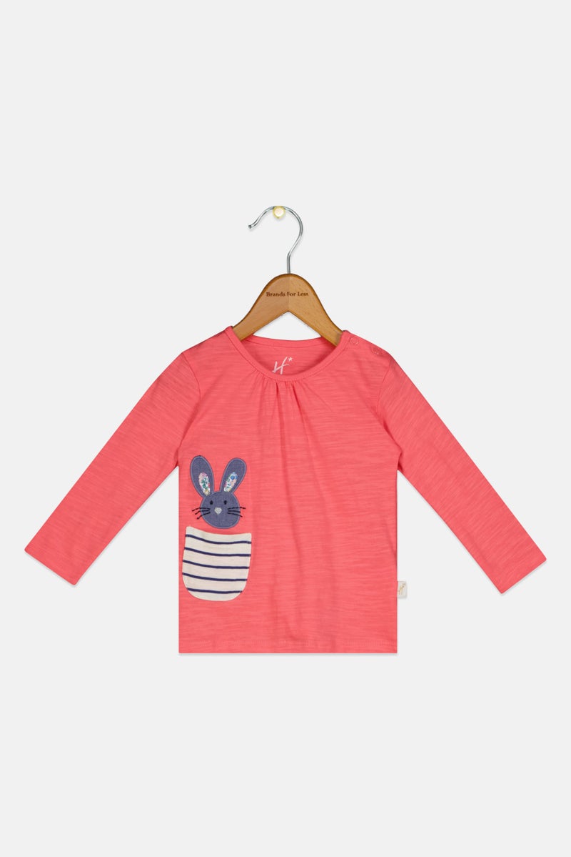 Hamleys Toddlers Girl Crew Neck Long Sleeve Embroidered Top, Pink - Image 3