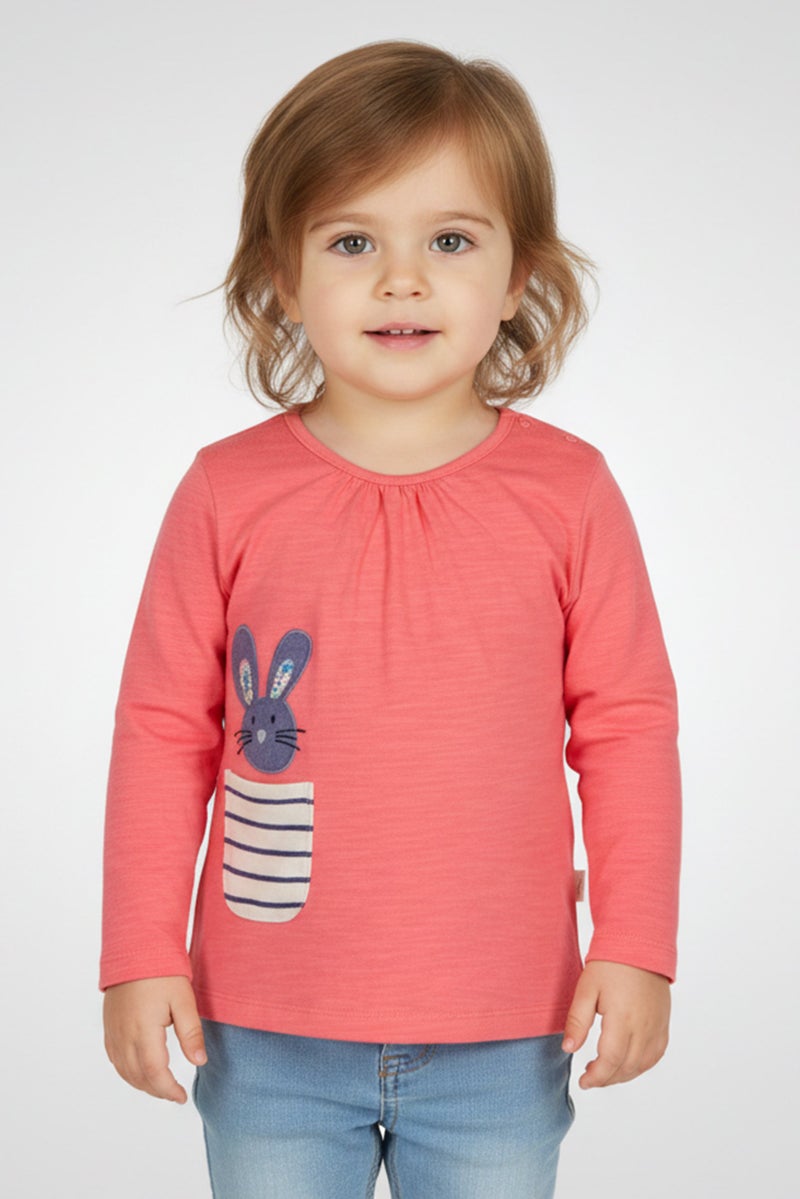 Hamleys Toddlers Girl Crew Neck Long Sleeve Embroidered Top, Pink - Image 1