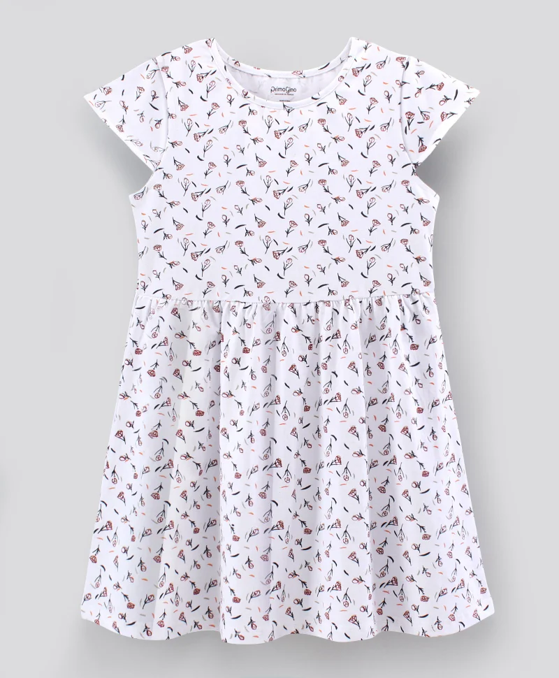 Primo Gino Primo Gino Cap Sleeves Frocks Solid & Floral Print Pack Of 2 - White Peach