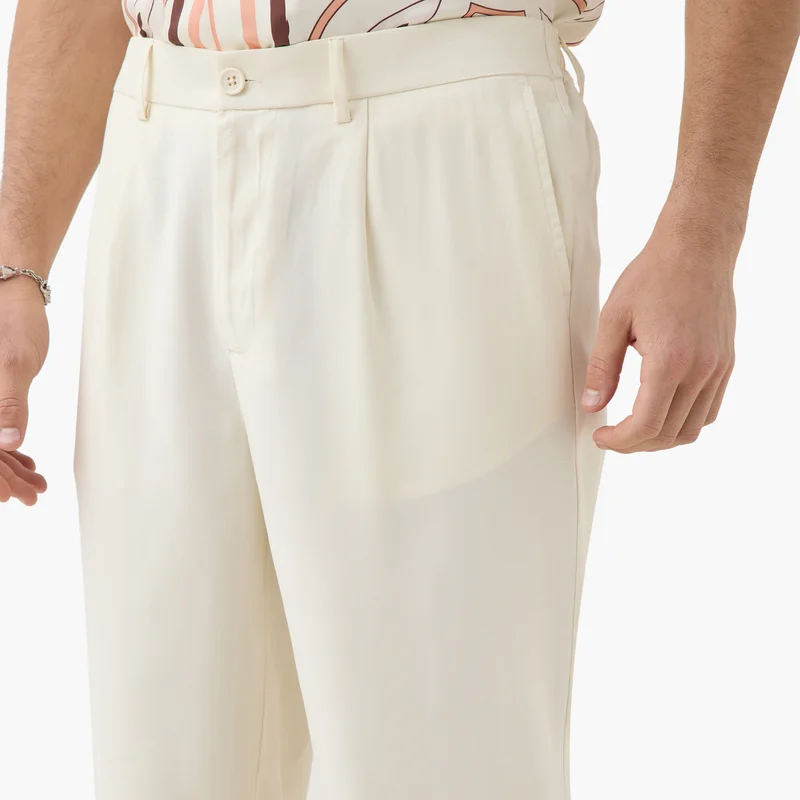 Iconic Iconic Regular Fit Trousers with Button Closure and Pockets
