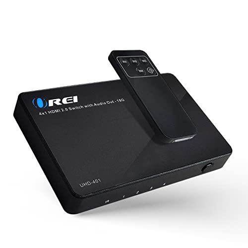 OREI Ultra HD HDMI 4 x 1 Switcher with ARC Out 18G Audio Extractor IR Remote - Supports Upto 4K 60Hz - (4 Input, 1 Output) Switch, Hub, Port for Cable, HD TV, Laptop, MacBook More - Image 1