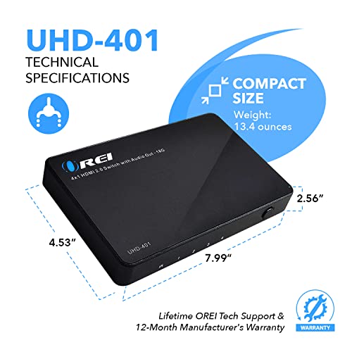OREI Ultra HD HDMI 4 x 1 Switcher with ARC Out 18G Audio Extractor IR Remote - Supports Upto 4K 60Hz - (4 Input, 1 Output) Switch, Hub, Port for Cable, HD TV, Laptop, MacBook More - Image 5