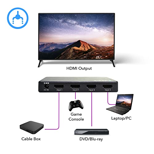 OREI Ultra HD HDMI 4 x 1 Switcher with ARC Out 18G Audio Extractor IR Remote - Supports Upto 4K 60Hz - (4 Input, 1 Output) Switch, Hub, Port for Cable, HD TV, Laptop, MacBook More - Image 3