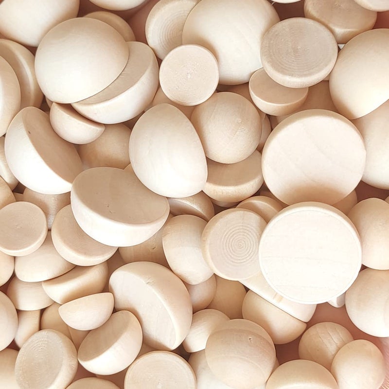 LWQYHTT 121520mm Natural Unfinished Wood Beads Half Wooden Beads Small Half Round Wooden Balls for Paint DIY Craft 120pcs