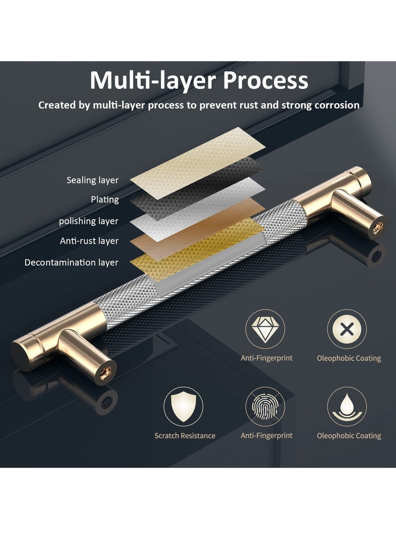 2 Pack Gold Aluminum Round Cabinet Handles with Diamond Pattern, 5 Hole Centers, Ideal for Kitchen and Bedroom Closets, Stylish Drawer Pulls for Modern Decor. - Image 3