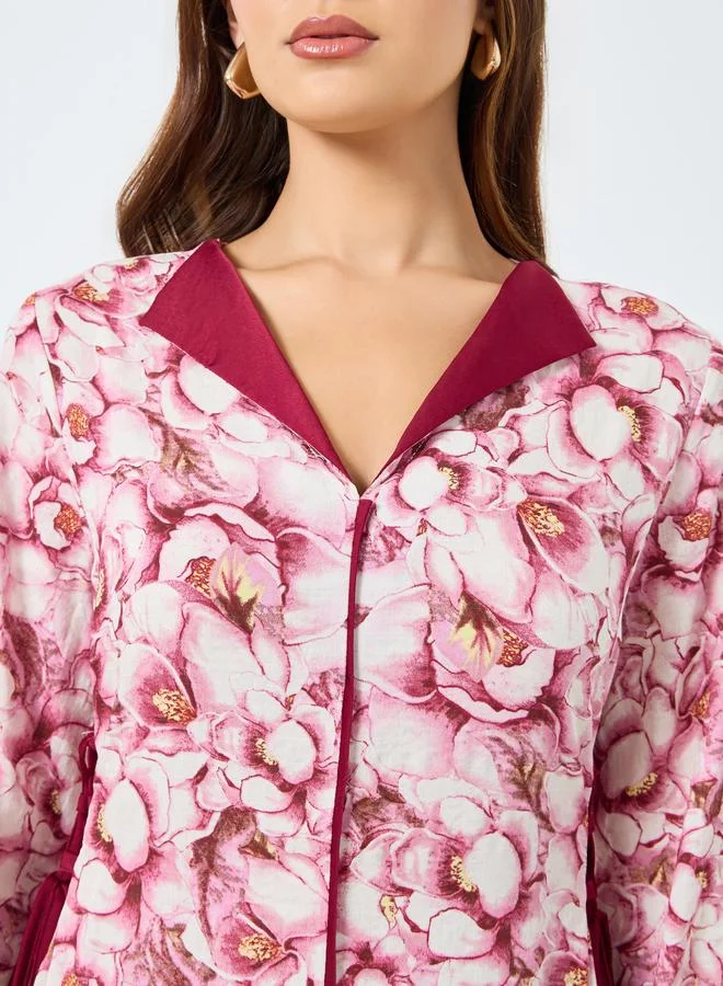 Take Two All-Over Printed V Neck Split Long Sleeve Maxi Dress
