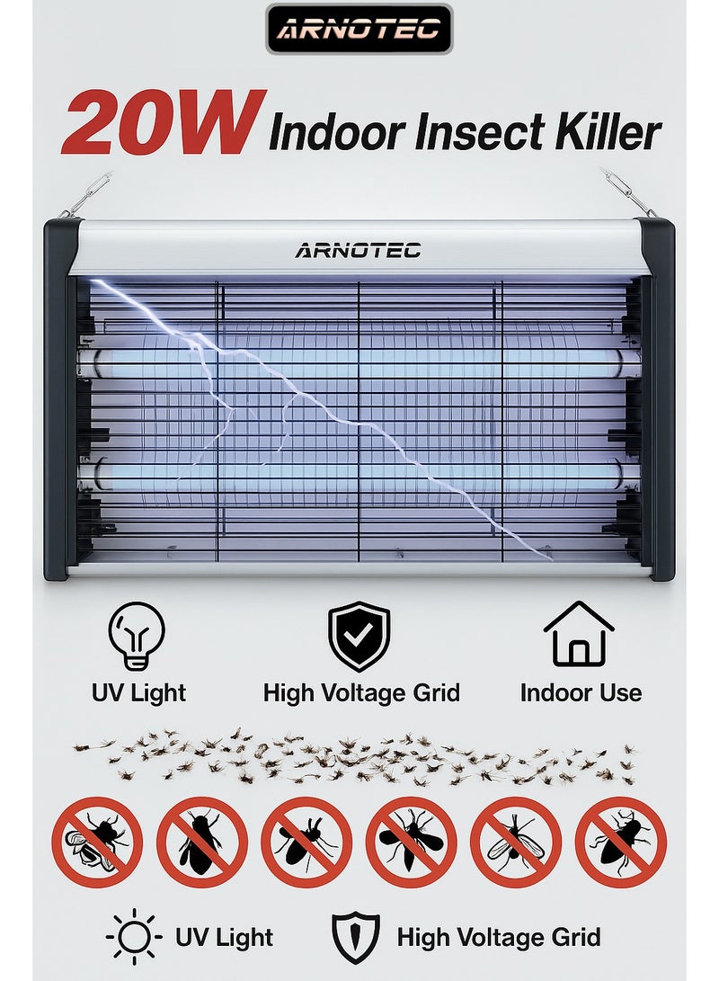 ARNOTEC جهاز قتل الحشرات الإلكتروني بقوة 20 واط، مصائد الذباب، جهاز قتل الحشرات الداخلي للمنزل والمطاعم والمطبخ والحديقة - Image 1