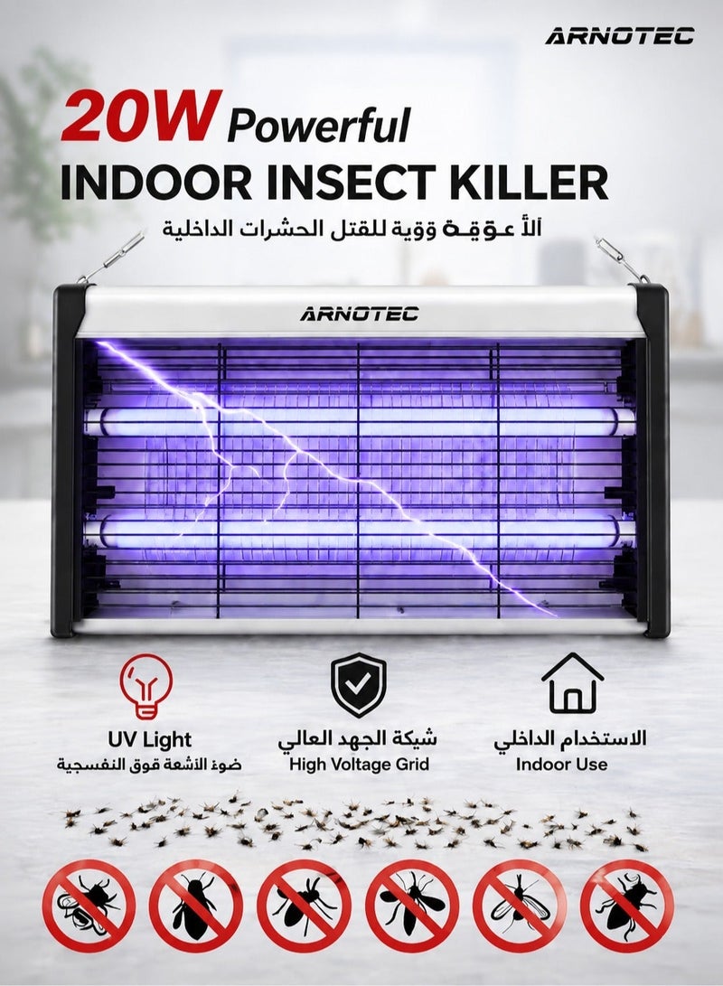 ARNOTEC 20W Electric Mosquito Killer Lamp, Dual UV Tube Bug Zapper, High-Voltage Grid, Chemical-Free Insect Killer for Indoor & Outdoor Areas, Home & Commercial Use - Image 2