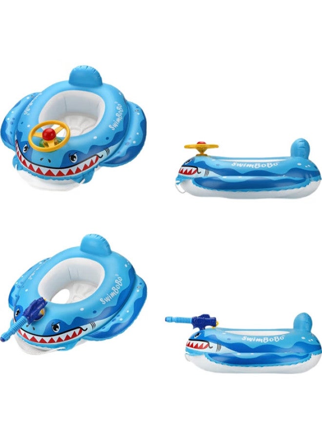 SwimBoBo Baby Swim Ring Cartoon Water Play Children With Water Gun Baby Boat Swimming Ring K2006S Shark Style - Image 2