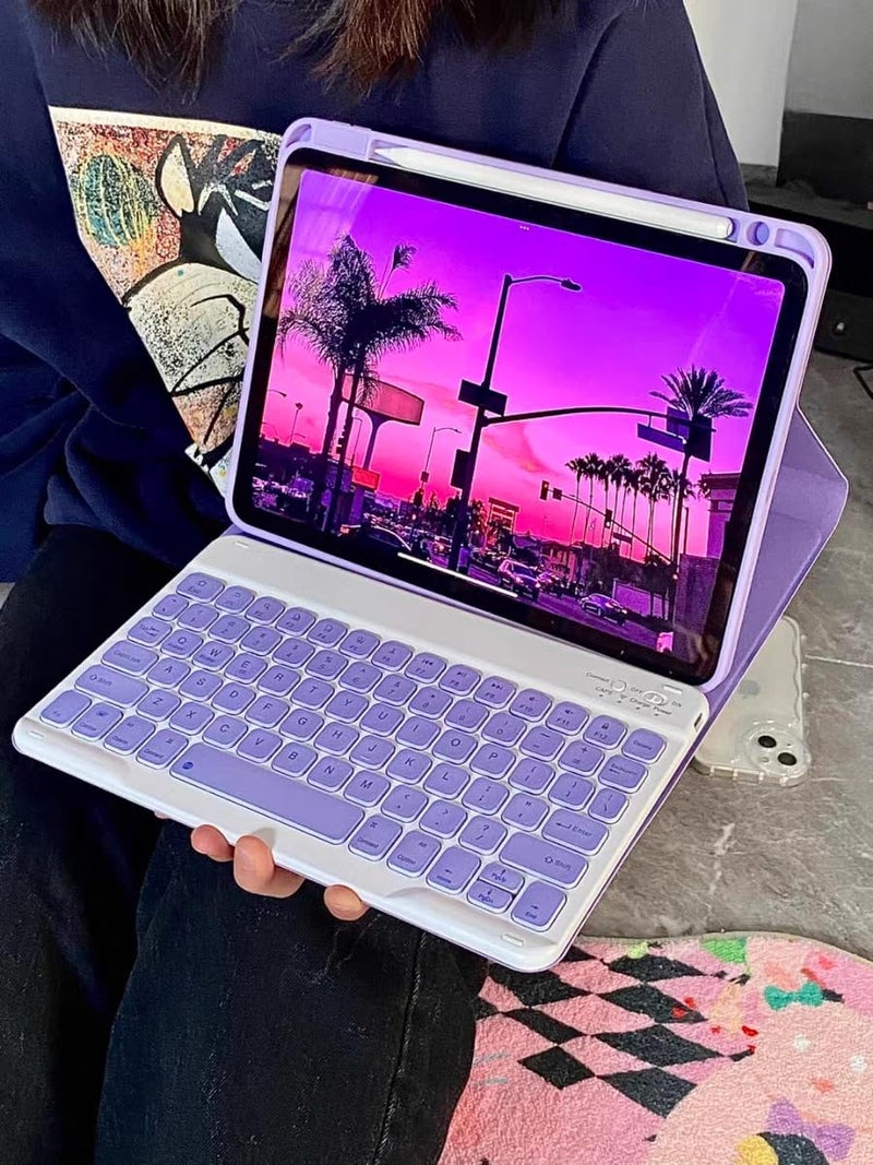 AnMengXinLing for iPad 11th(A16)/10th Generation Case with Keyboard，Slim Candy Wireless Detachable Keyboard Case with Pencil Holder, Blue - Image 2
