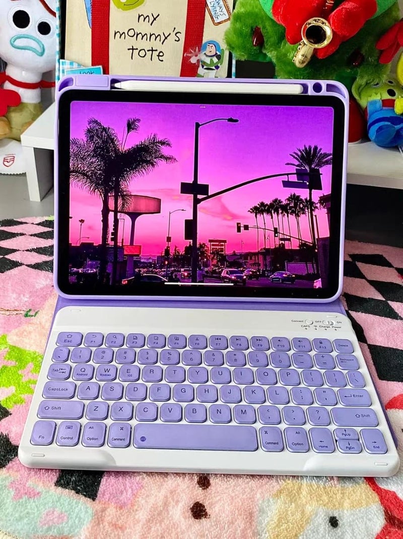 AnMengXinLing for iPad 11th(A16)/10th Generation Case with Keyboard，Slim Candy Wireless Detachable Keyboard Case with Pencil Holder, Blue - Image 3