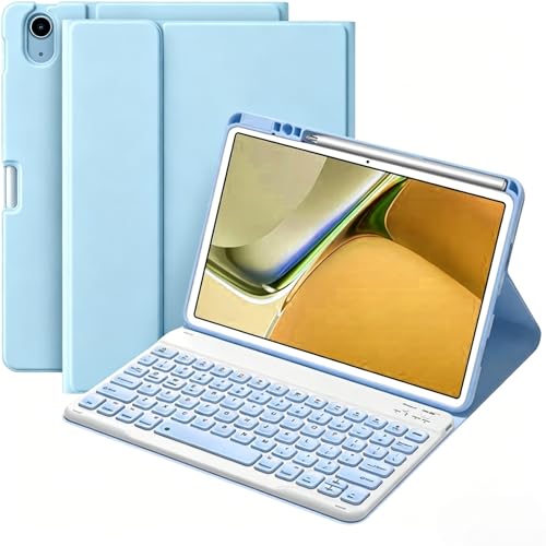 AnMengXinLing for iPad 11th(A16)/10th Generation Case with Keyboard，Slim Candy Wireless Detachable Keyboard Case with Pencil Holder, Blue - Image 1