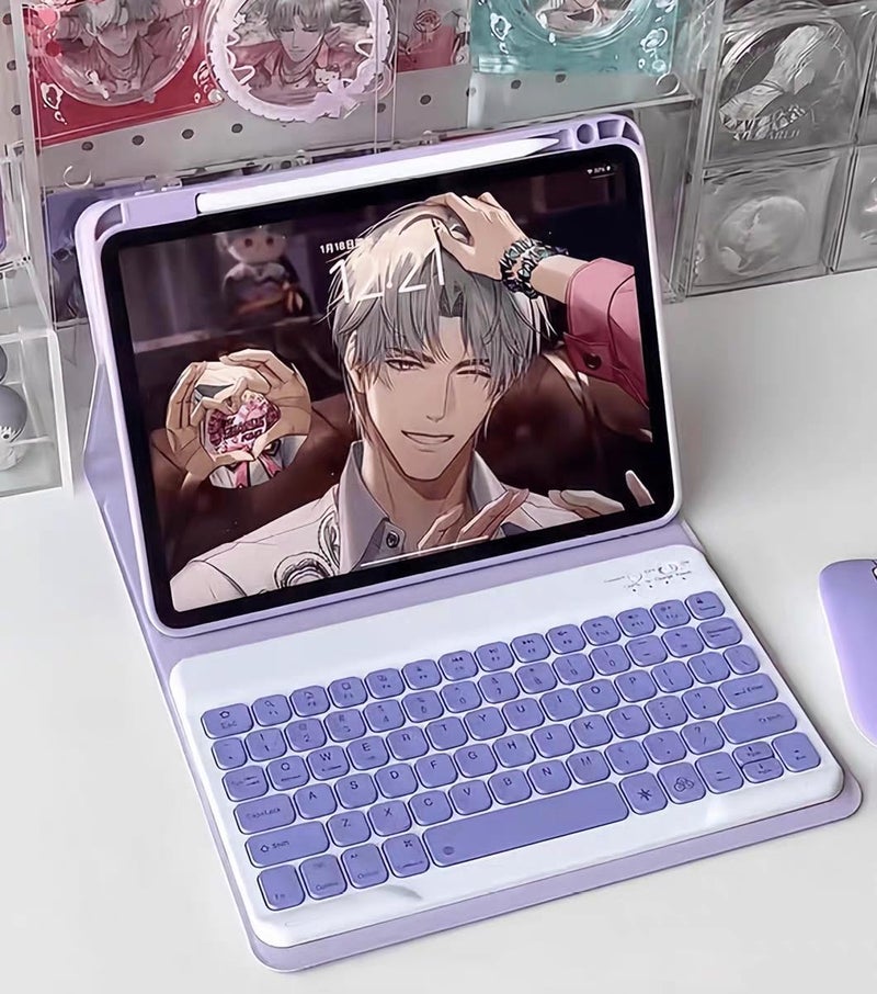 AnMengXinLing for iPad 11th(A16)/10th Generation Case with Keyboard，Slim Candy Wireless Detachable Keyboard Case with Pencil Holder, Blue - Image 4