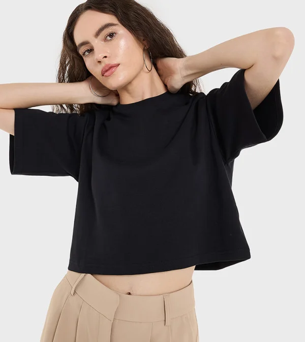 بي سي بي جي BCBG Crop T Shirt With Logo Embroidery