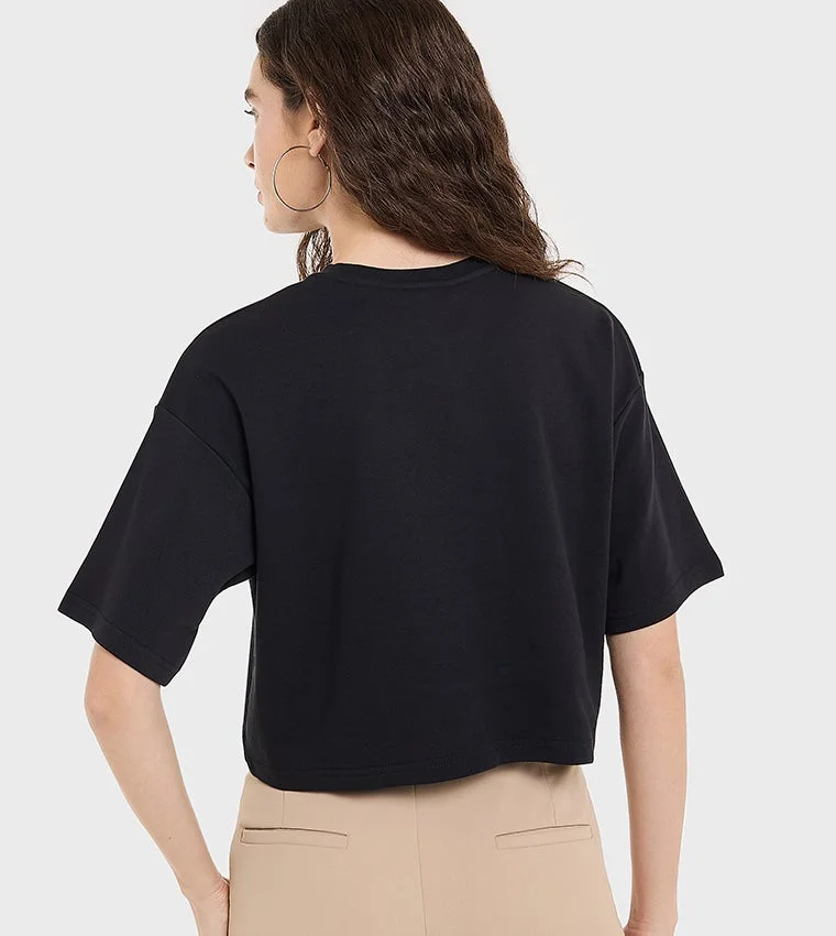 بي سي بي جي BCBG Crop T Shirt With Logo Embroidery