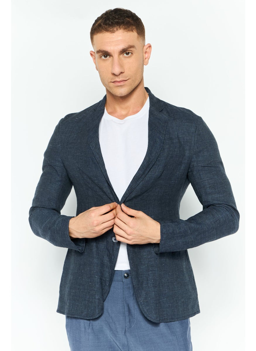 EMPORIO ARMANI Men Regular Fit Heather Formal Blazer, Dark Grey  - Image 1
