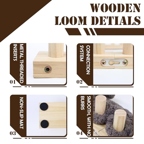 Lewhoo 55’ Chunky Knitting Blanket Loom Kit,Thick Nature Wooden Loom Frame for Beginners,3 Pack DIY Throw Blankets Knitting Tool for Hand - Image 4