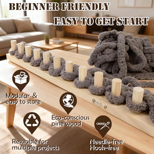 Lewhoo 55’ Chunky Knitting Blanket Loom Kit,Thick Nature Wooden Loom Frame for Beginners,3 Pack DIY Throw Blankets Knitting Tool for Hand - Image 3