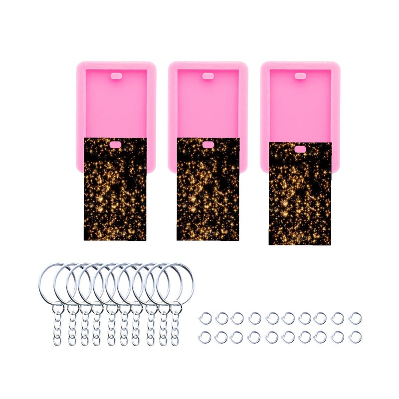 AMZTOART 3pc Shiny Rectangle with Hole Resin Silicone Keychain Mould Art DIY Handmade Charms Mold with 10PC Key RingDY0575DY0575DY0575
