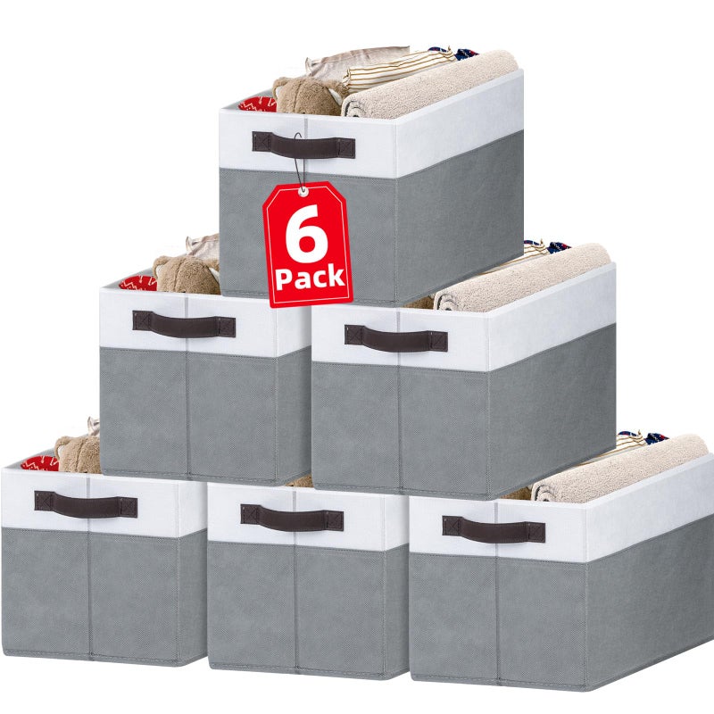 Criusia Closet Organizers and Storage Baskets 6 Pack Shelf Organizer Bins with Handles Clothes Storage Bins for Bedroom Nursery Home Closet Organization Blanket Toy Storage Organizer