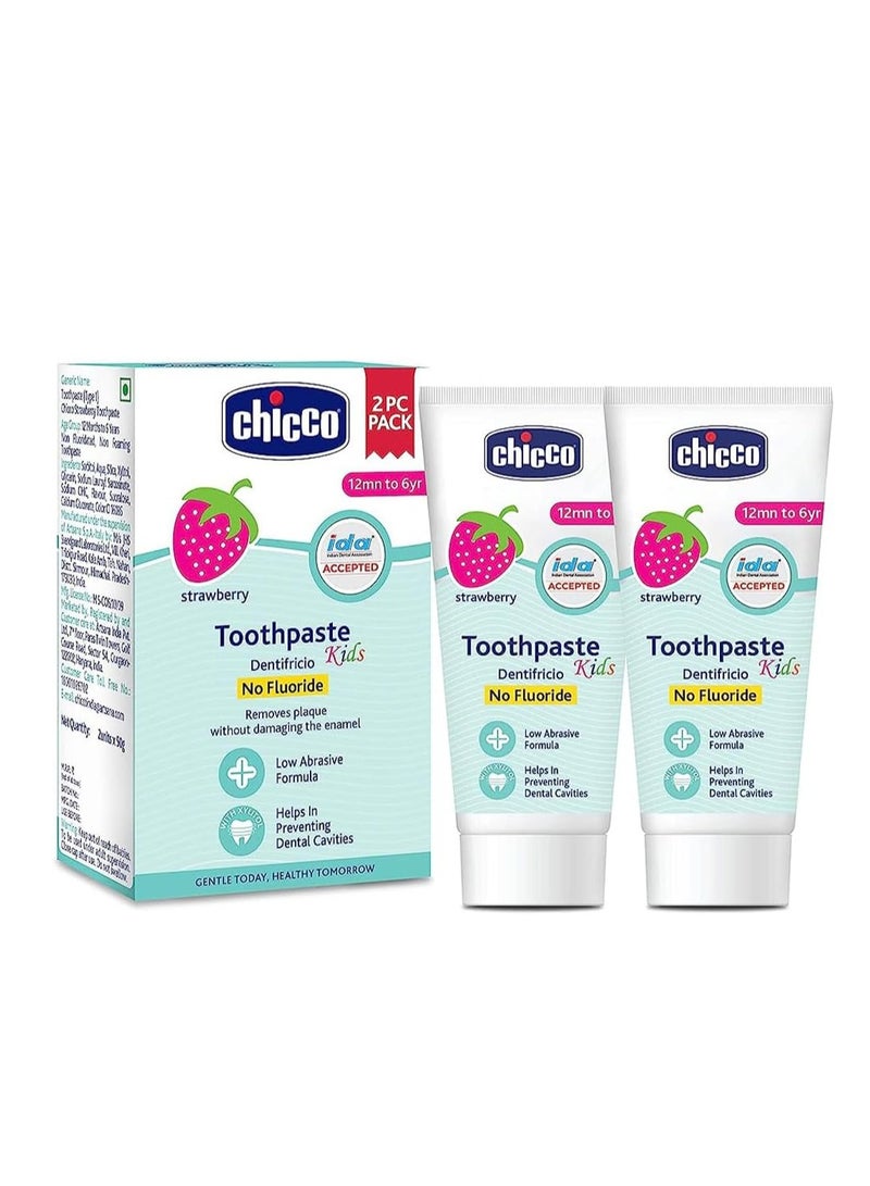 Chicco Toothpaste for Kids (1y-6y), Strawberry Flavour, 50g (Pack of 2) | Fluoride-Free | Removes Plaque, Helps Prevent Cavities - Image 2