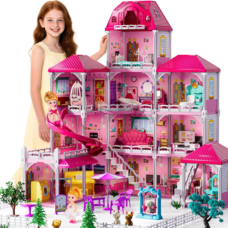 JUKUDAHU Villa Playset for Girls Ages 37 4Story 12 Room House with 2 Dolls Furniture and Accessories Indoor Playset Girls Toys for Ages 68 Pretend Toddler Toy Birthday Gifts for Kids 48 - Image 2