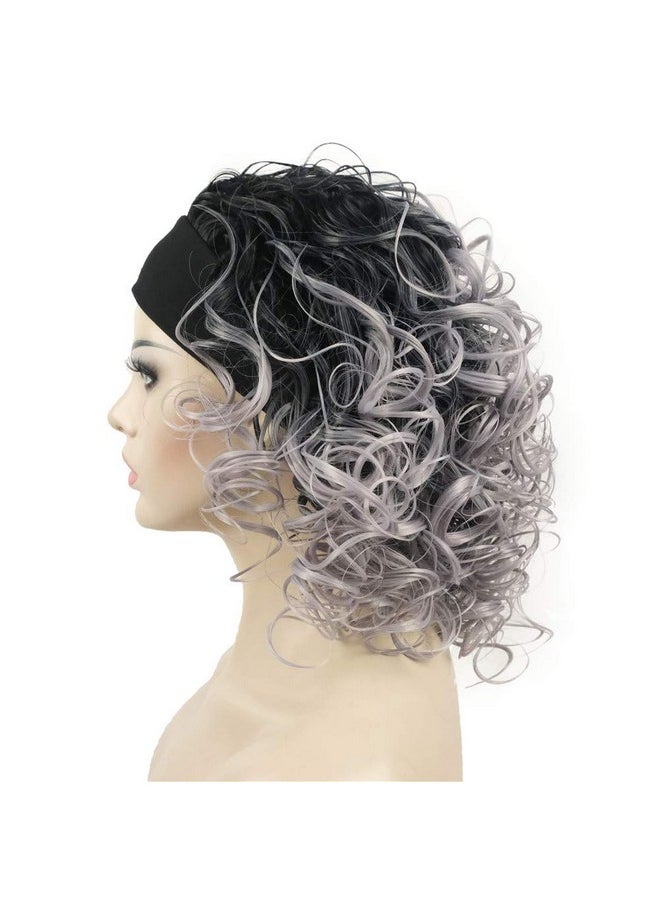 Aimole - 16 Inches Short Curly Hair Gray Wigs With Black Root Women'S Wig 3/4 Half Wig With Black Headband (1+Gray) - Image 1