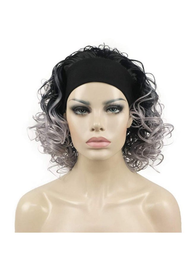 Aimole - 16 Inches Short Curly Hair Gray Wigs With Black Root Women'S Wig 3/4 Half Wig With Black Headband (1+Gray) - Image 1