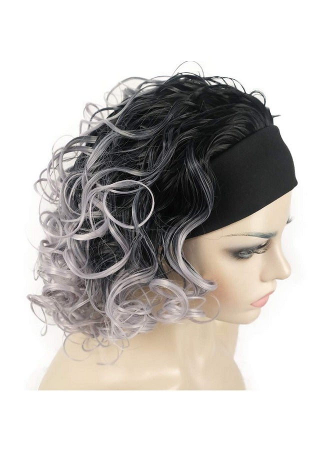 Aimole - 16 Inches Short Curly Hair Gray Wigs With Black Root Women'S Wig 3/4 Half Wig With Black Headband (1+Gray) - Image 1
