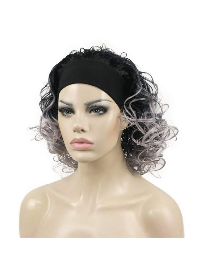 Aimole - 16 Inches Short Curly Hair Gray Wigs With Black Root Women'S Wig 3/4 Half Wig With Black Headband (1+Gray) - Image 1