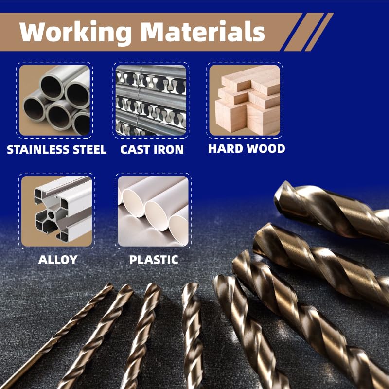 HIGHFIRE 29 PCS M35 Cobalt Drill Bit Set, HSS Twist Jobber Drill Bits with 135 Degrees Split Point and Three-Flat Shank, 3/8â€ Reduced Shank, Gold Oxide Metal Drill Bits Set (1/16â€ - 1/2â€ x 1/64â€) - Image 4