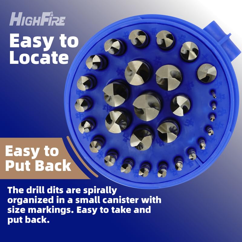 HIGHFIRE 29 PCS M35 Cobalt Drill Bit Set, HSS Twist Jobber Drill Bits with 135 Degrees Split Point and Three-Flat Shank, 3/8â€ Reduced Shank, Gold Oxide Metal Drill Bits Set (1/16â€ - 1/2â€ x 1/64â€) - Image 3