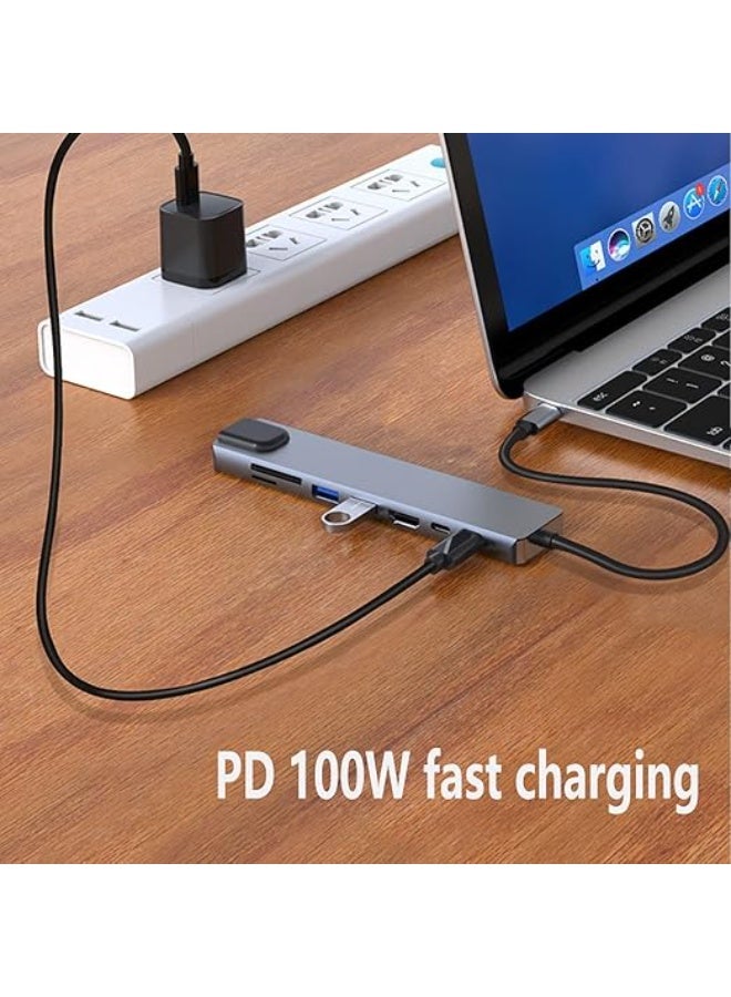 8-in-1 USB-C Hub, 4K at 30Hz, USB 2.0/3.0 Ports, Ethernet, 100W PD Charging, SD/TF Card Reader, Compatible with Laptops and Other Devices - Image 4