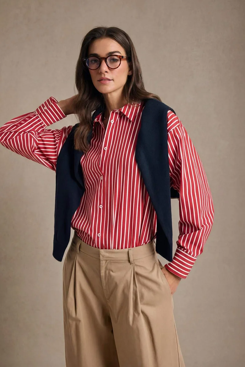 ديفاكتو 100% Cotton Oversize Striped Shirt