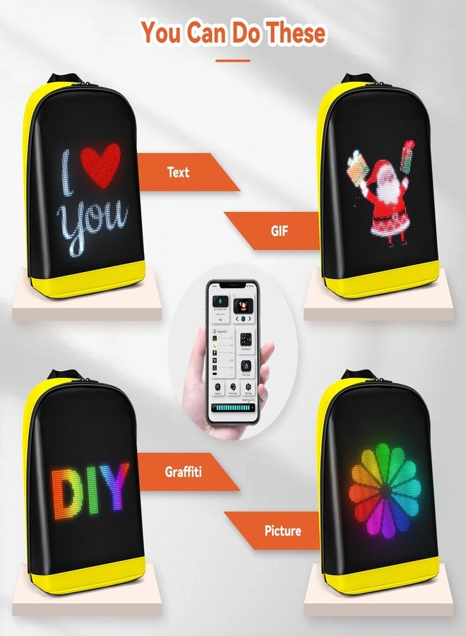 Tesinll حقيبة ظهر للكمبيوتر المحمول من Tesinll مزودة بشاشة LED، حقيبة ظهر عصرية يمكنك تصميمها بنفسك، حقيبة ظهر مقاومة للماء للسفر، هدية للرجال والنساء، تتسع لأجهزة الكمبيوتر المحمولة مقاس 15.6 بوصة، سعة 10.4 لتر (أصفر) - Image 2
