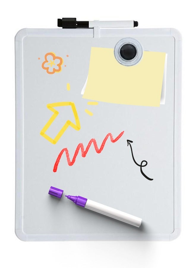 Small Magnetic Whiteboard with Marker Refrigerator Dry Erase Board Reusable Children Drawing Whiteboard Hanging Writing Blackboard for Home, School, Office, Kitchen/8.66 x 11.02 inches - Image 1