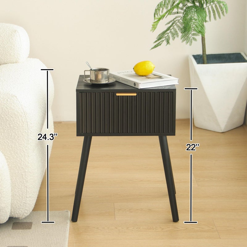 AWASEN Black Nightstand, Small End Tables Living Room, Accent Bedside Table with Fluted Drawer for Bedroom and Small Space, Black - Image 2