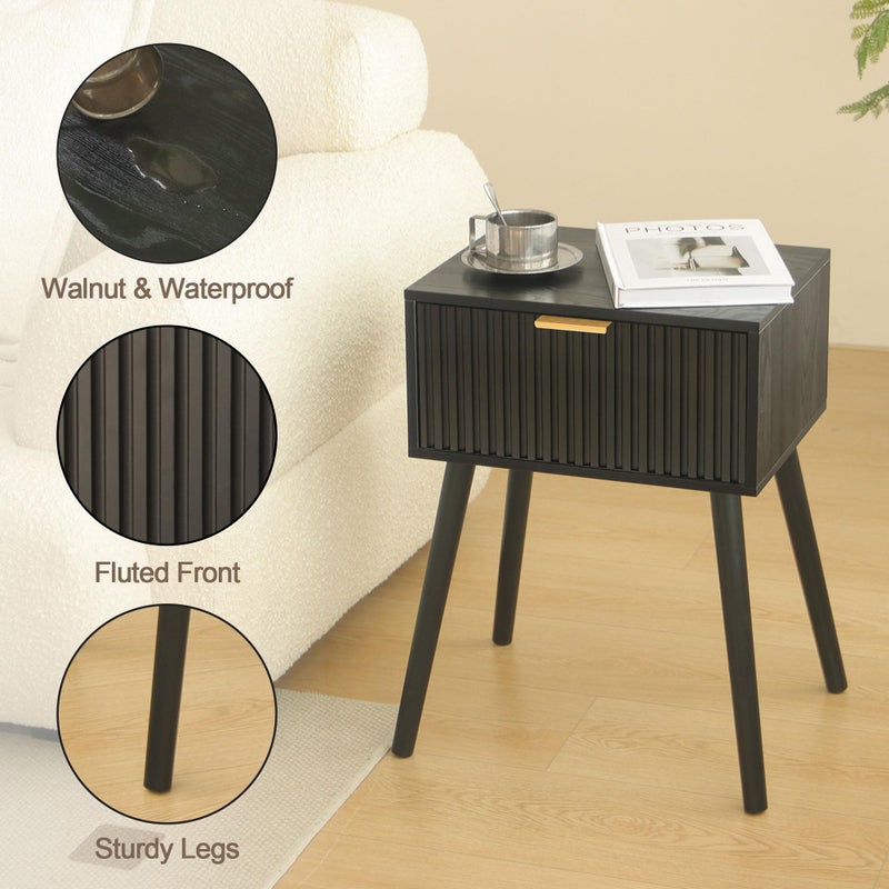 AWASEN Black Nightstand, Small End Tables Living Room, Accent Bedside Table with Fluted Drawer for Bedroom and Small Space, Black - Image 4