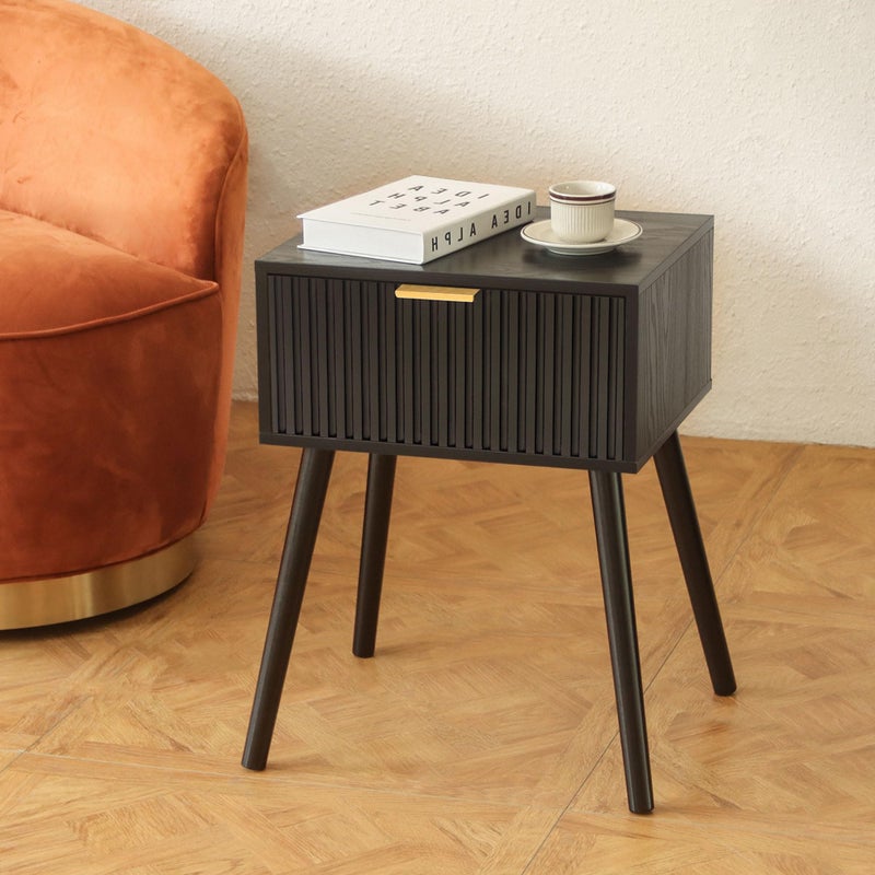 AWASEN Black Nightstand, Small End Tables Living Room, Accent Bedside Table with Fluted Drawer for Bedroom and Small Space, Black - Image 3