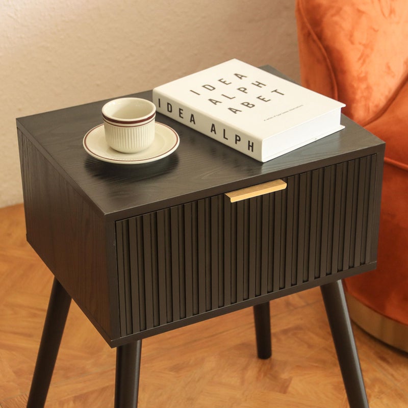 AWASEN Black Nightstand, Small End Tables Living Room, Accent Bedside Table with Fluted Drawer for Bedroom and Small Space, Black - Image 5